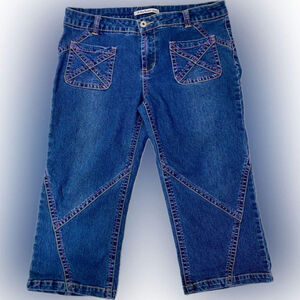 Blue Rocket Jeans Vintage 90s Capris - Colour Stiching Abstract Line Patching